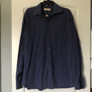 Michael Kors Shirt Men's Size XL 17 1/2 36/37 Blue Striped Button Up